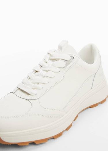  Mango Kadın Bağcıklı Deri Spor Ayakkabı Beyaz