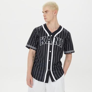  Karl Kani Serif Pinstripe Baseball Erkek Siyah Gömlek