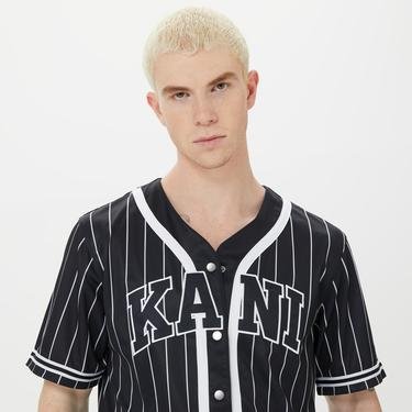  Karl Kani Serif Pinstripe Baseball Erkek Siyah Gömlek