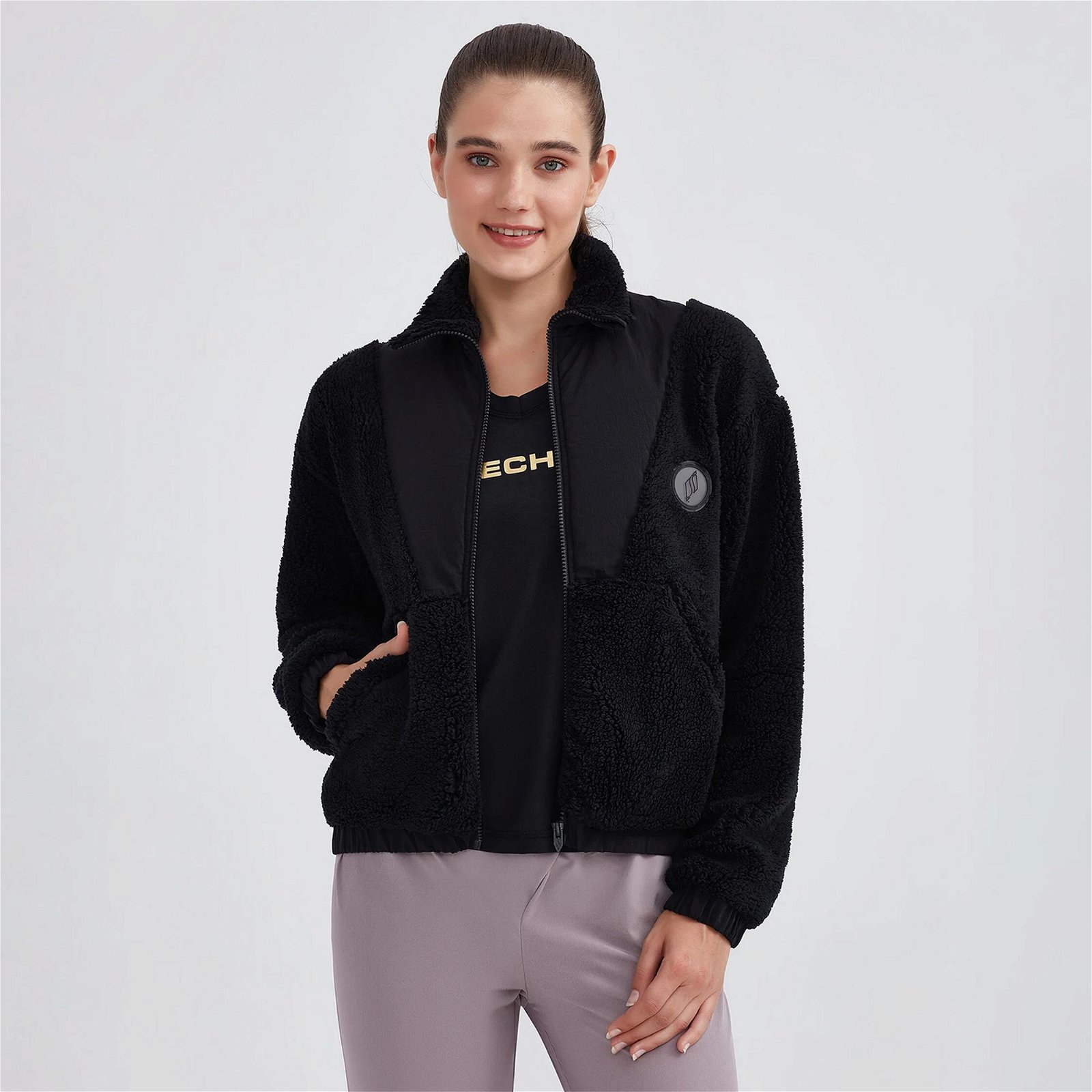 Skechers W Outdoor Fleece Half Zip Sherpa Kadın siyah Sweatshirt