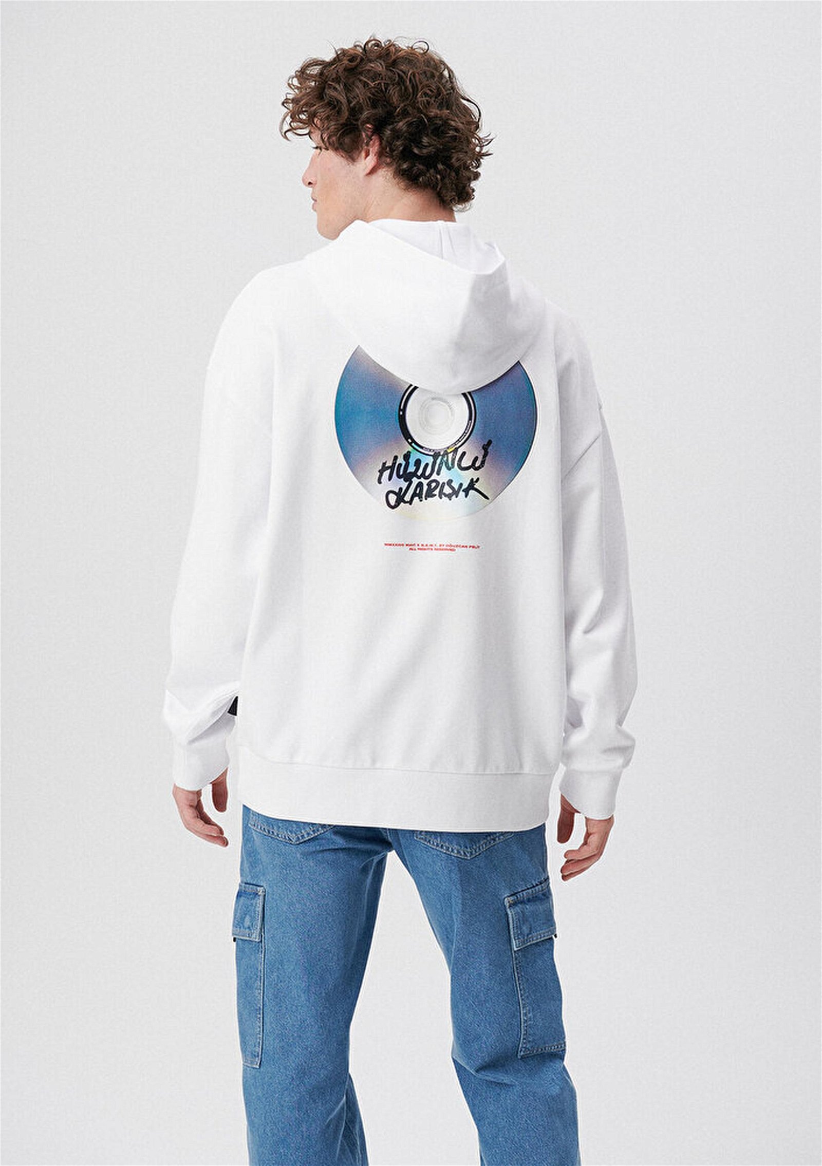 Mavi Hüzünlü Karışık Baskılı Kapüşonlu Beyaz Sweatshirt 0S10124-620