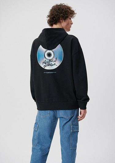  Mavi Hüzünlü Karışık Baskılı Kapüşonlu Siyah Sweatshirt 0S10124-900