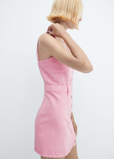  Mango Kadın Düğmeli Denim Elbise Şeker Pembe