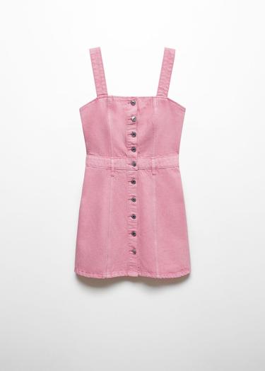  Mango Kadın Düğmeli Denim Elbise Şeker Pembe