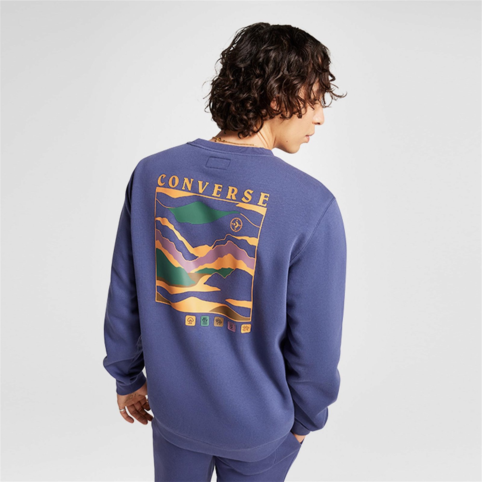 Converse All Star Winter Art Crew Erkek Mavi Sweatshirt