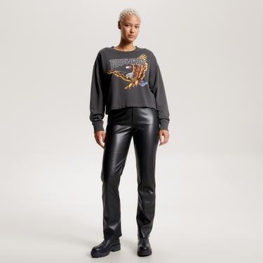  Tommy Jeans Relax Crop Vintage Eagle Crew Kadın Siyah Sweatshirt