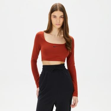  Nike Sportswear Crop Top Kadın Turuncu Uzun Kollu T-Shirt