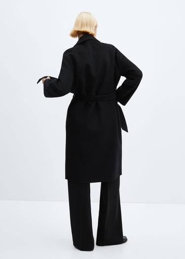  Mango Kadın El Yapımı Kemerli Yün Palto Siyah