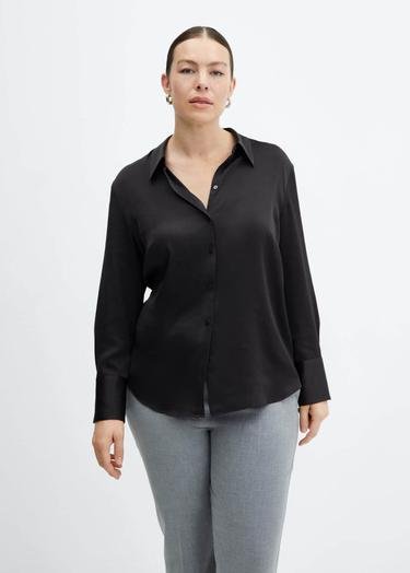  Mango Kadın Saten Dökümlü Gömlek Siyah