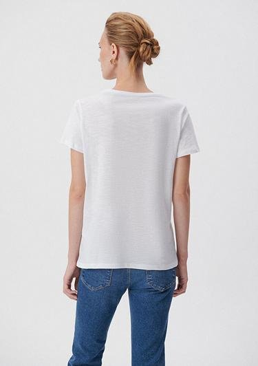  Mavi V Yaka Beyaz Basic Tişört Slim Fit / Dar Kesim 168260-620