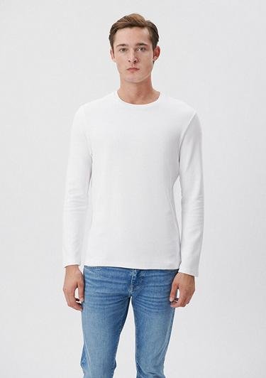  Mavi Uzun Kollu Beyaz Basic Tişört Slim Fit / Dar Kesim 064622-20454