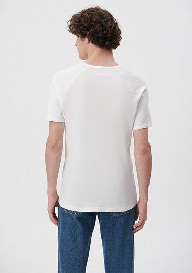  Mavi V Yaka Beyaz Basic Tişört Fitted / Vücuda Oturan Kesim 061313-622