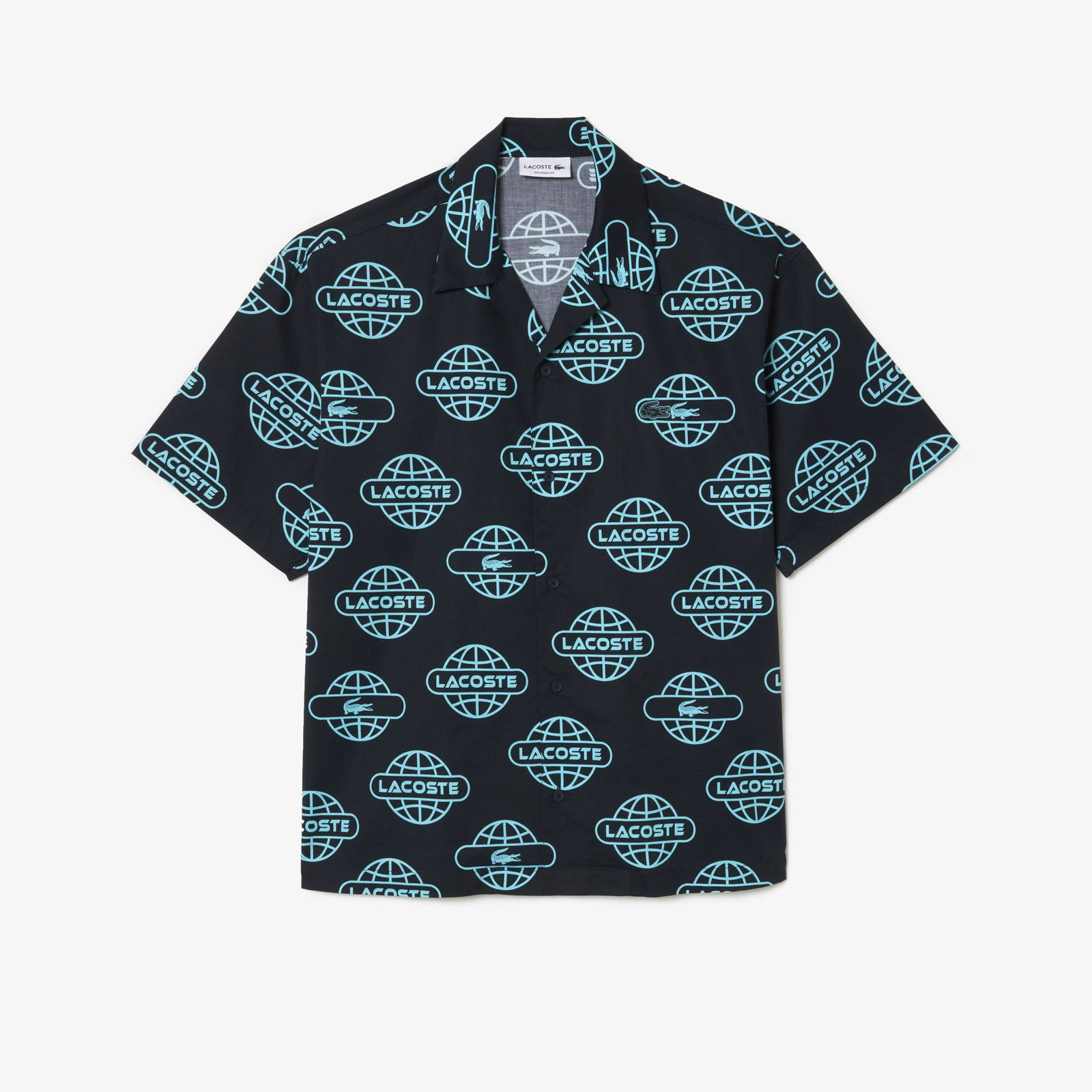Lacoste Erkek Relaxed Fit Kısa Kollu Desenli Siyah Gömlek