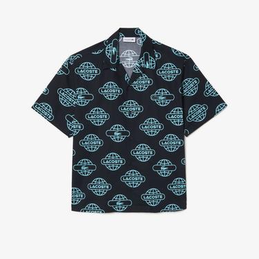  Lacoste Erkek Relaxed Fit Kısa Kollu Desenli Siyah Gömlek