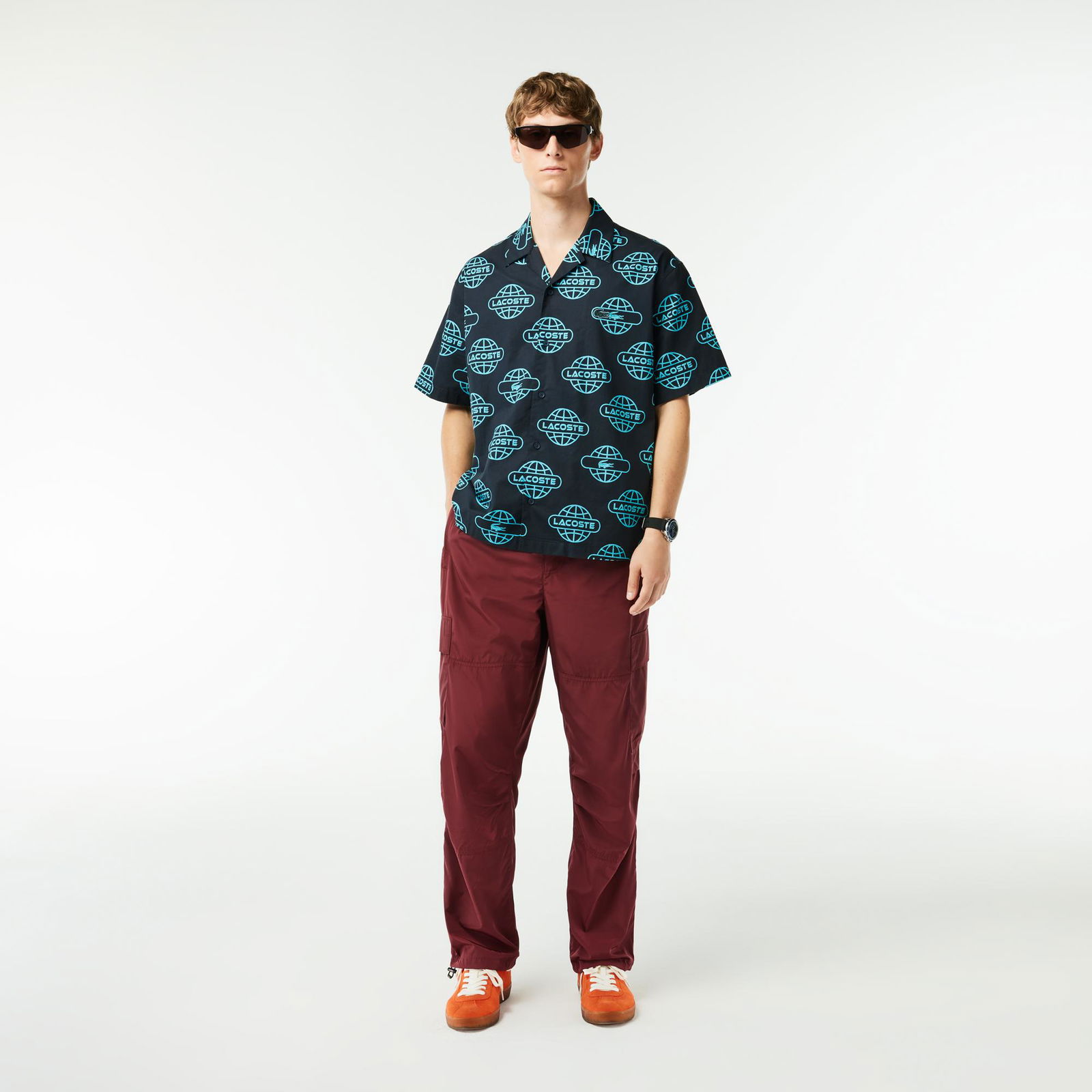Lacoste Erkek Relaxed Fit Kısa Kollu Desenli Siyah Gömlek