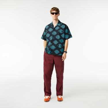  Lacoste Erkek Relaxed Fit Kısa Kollu Desenli Siyah Gömlek
