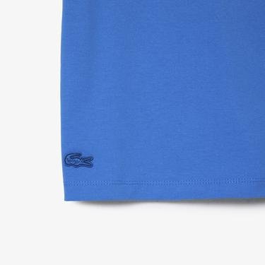  Lacoste x Netflix Kadın Loose Fit Bisiklet Yaka Baskılı Mavi T-shirt