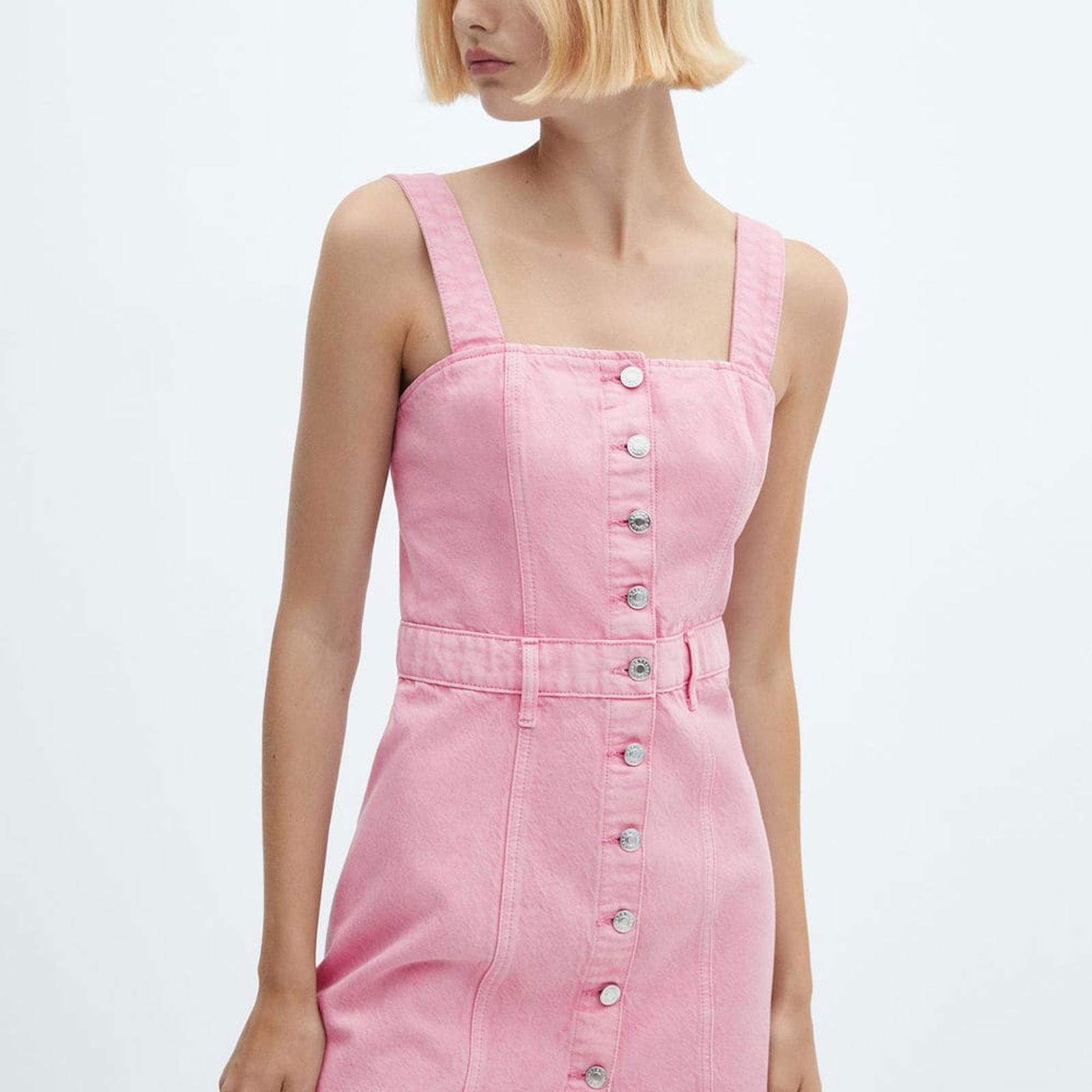 Mango Kadın Düğmeli Denim Elbise Şeker Pembe