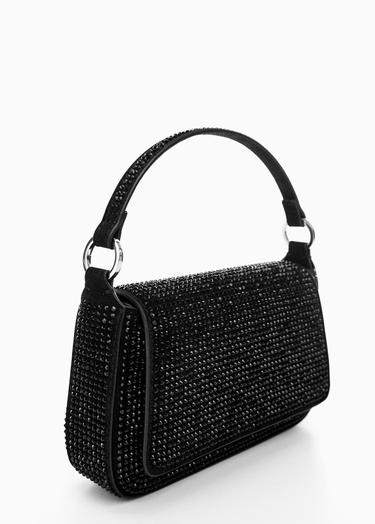  Mango Kadın Strass Taşlı Zincirli Mini Çanta Siyah