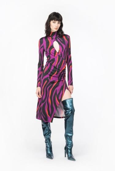  PINKO Kadın Slim Fit Zebra Desenli Renkli Elbise