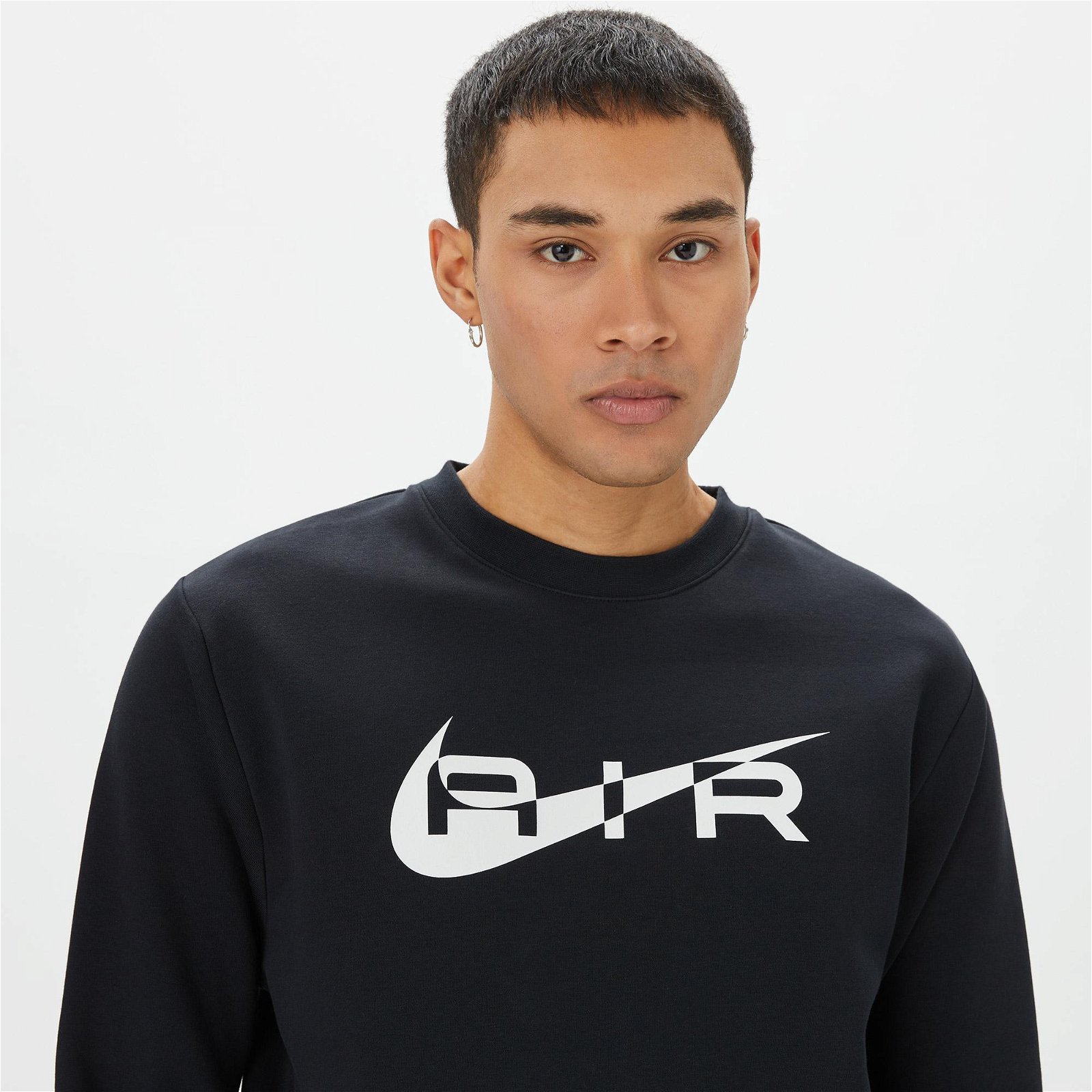 Nike Sportswear Swoosh Air Crew Fleece Erkek Siyah Uzun Kollu T-Shirt