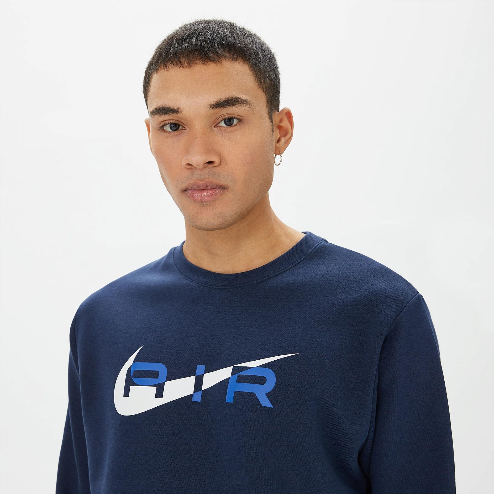 Nike Sportswear Swoosh Air Crew Fleece Erkek Mavi Uzun Kollu T-Shirt