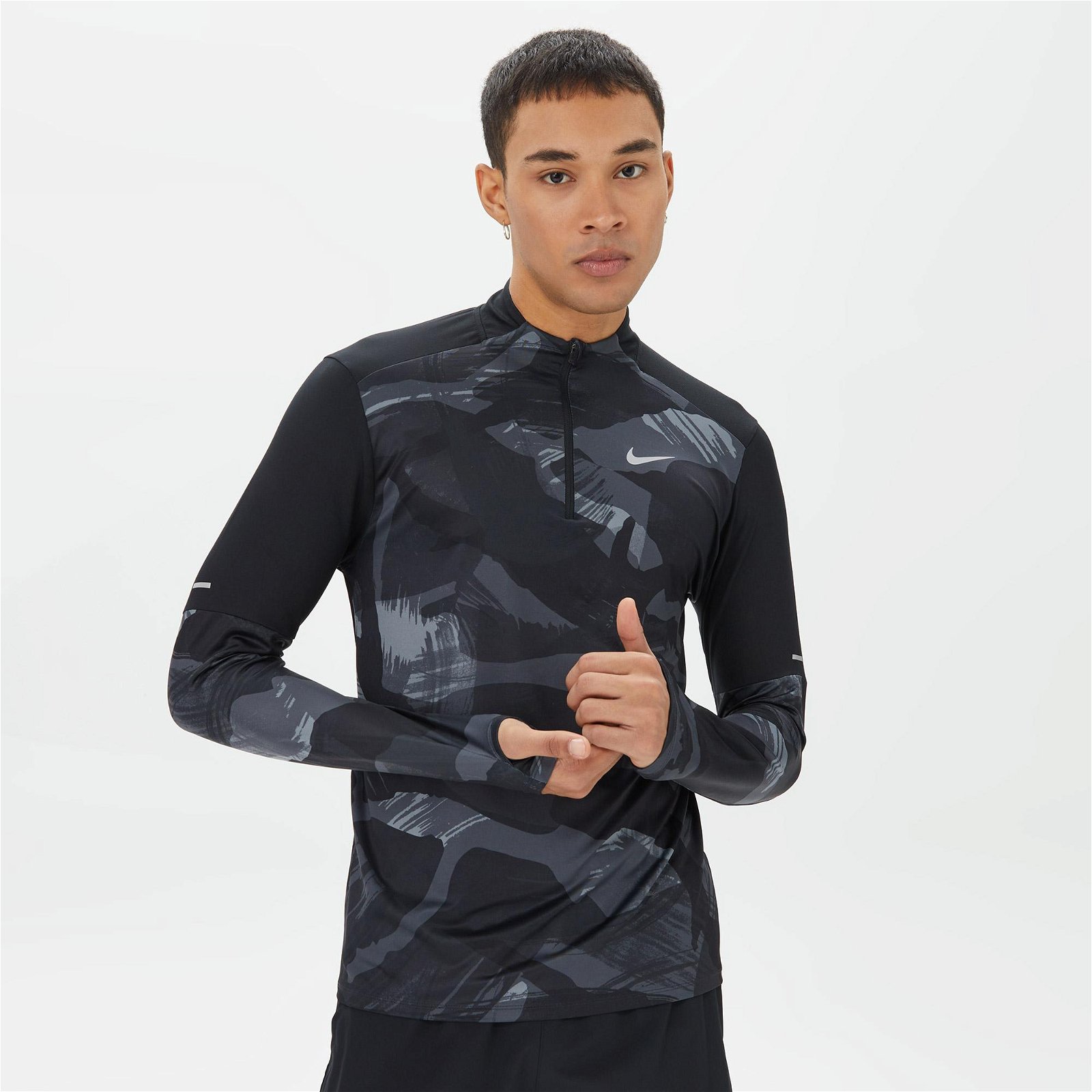  Nike Dri-FIT Element Camo Top Erkek Siyah Uzun Kollu T-Shirt
