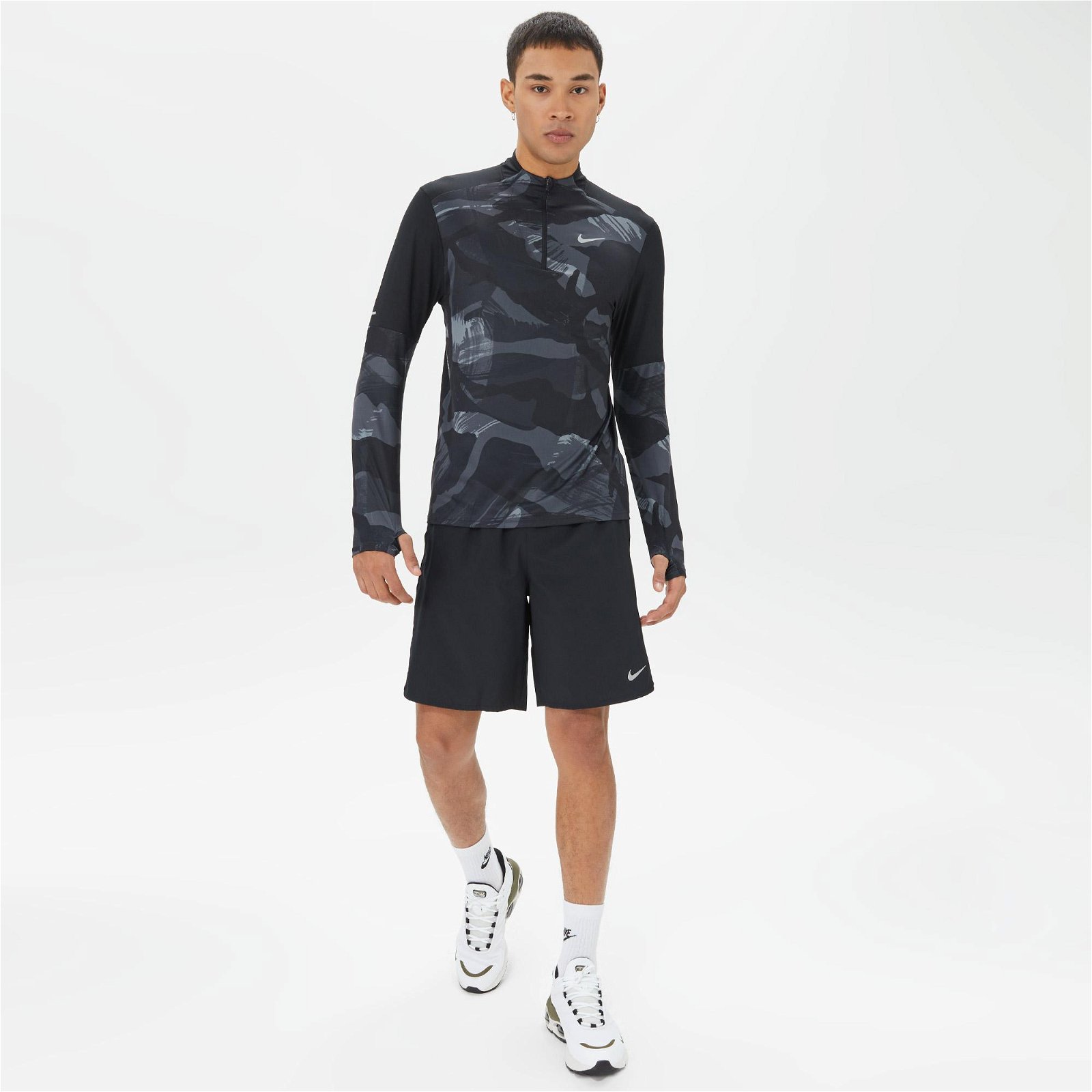  Nike Dri-FIT Element Camo Top Erkek Siyah Uzun Kollu T-Shirt