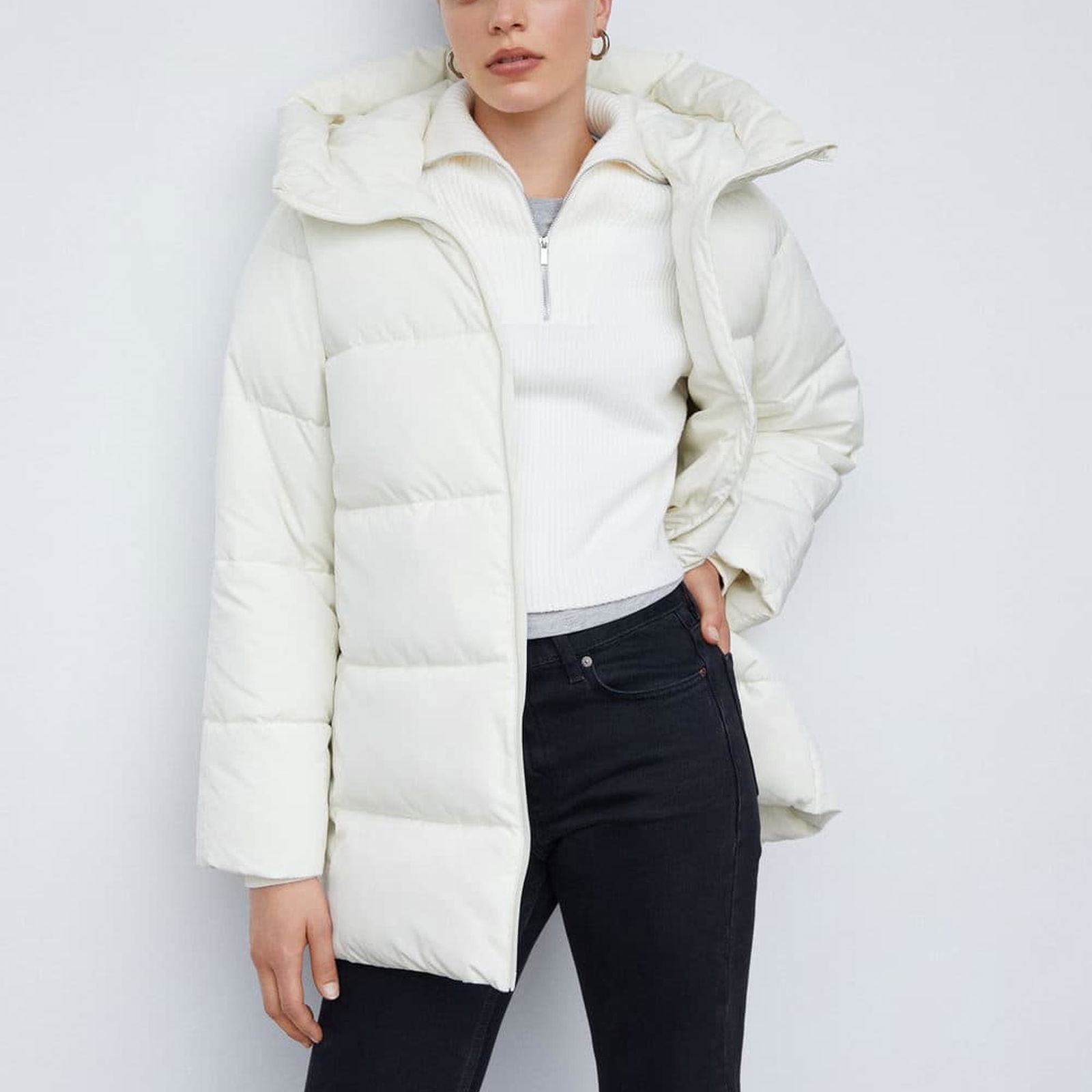 Mango Kadın Kapüşonlu Kapitone Anorak Kırık Beyaz