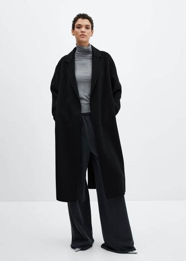  Mango Kadın Kemerli El Yapımı Palto Siyah