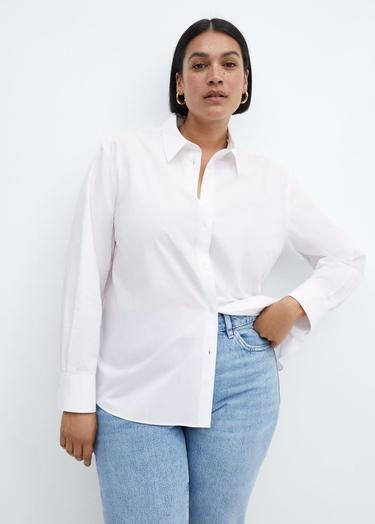  Mango Kadın Normal Pamuk Lyocell Karışımlı Gömlek Kırık Beyaz