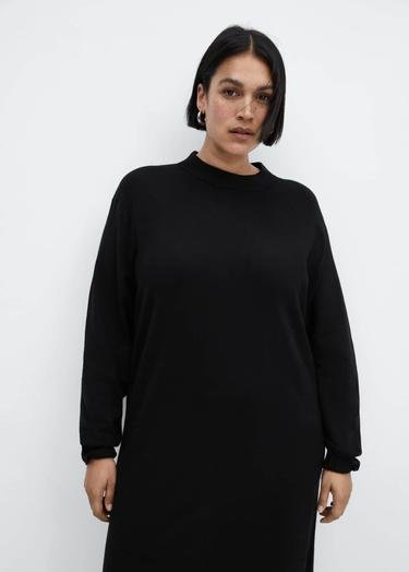  Mango Kadın Yuvarlak Yakalı Triko Elbise Siyah
