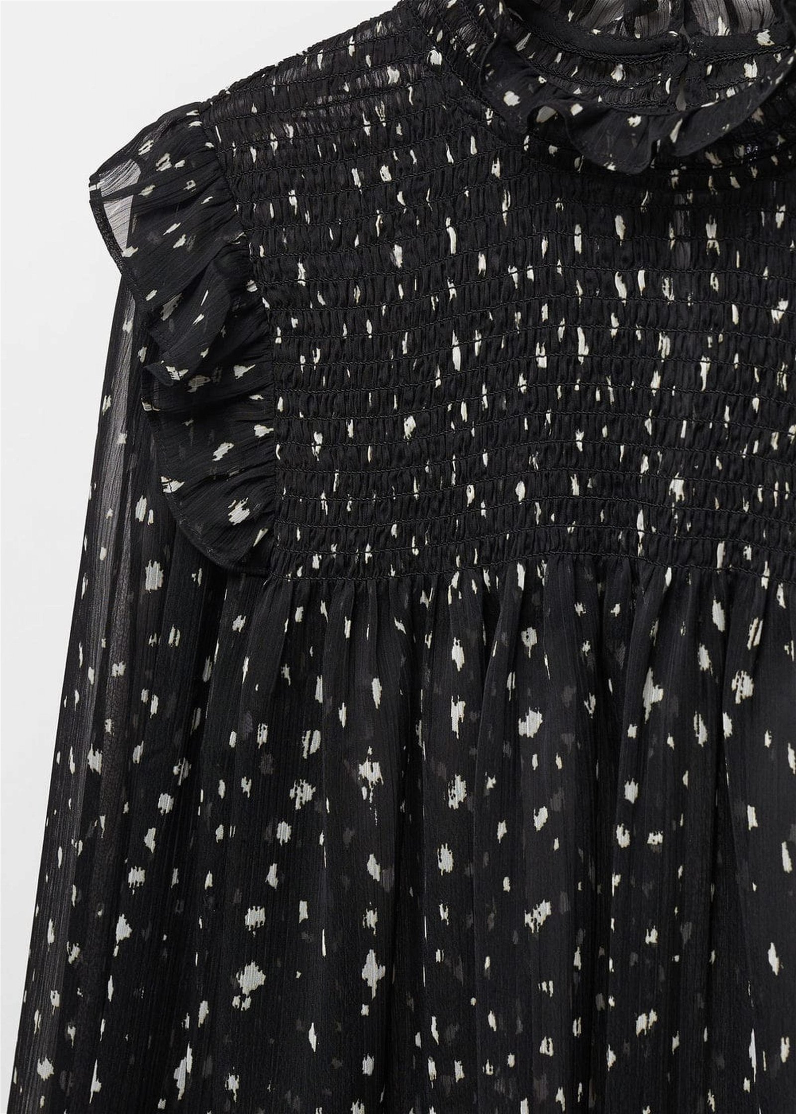 Mango Kadın Volanlı Desenli Bluz Siyah