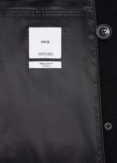  Mango Erkek Geri Dönüştürülmüş Yünlü Kruvaze Kesim Palto Siyah