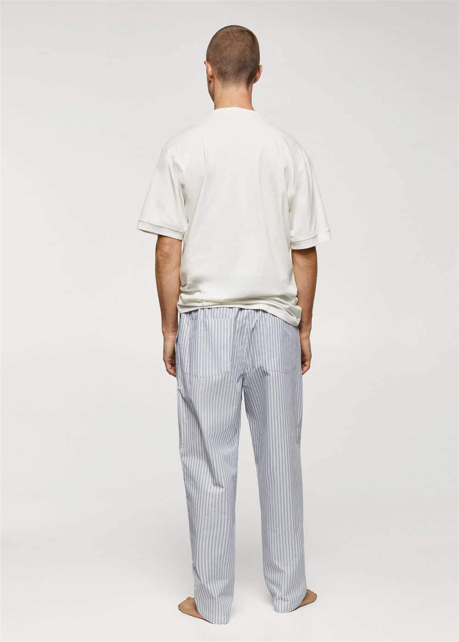 Mango Erkek Desenli Pamuklu Pijama Takımı Beyaz