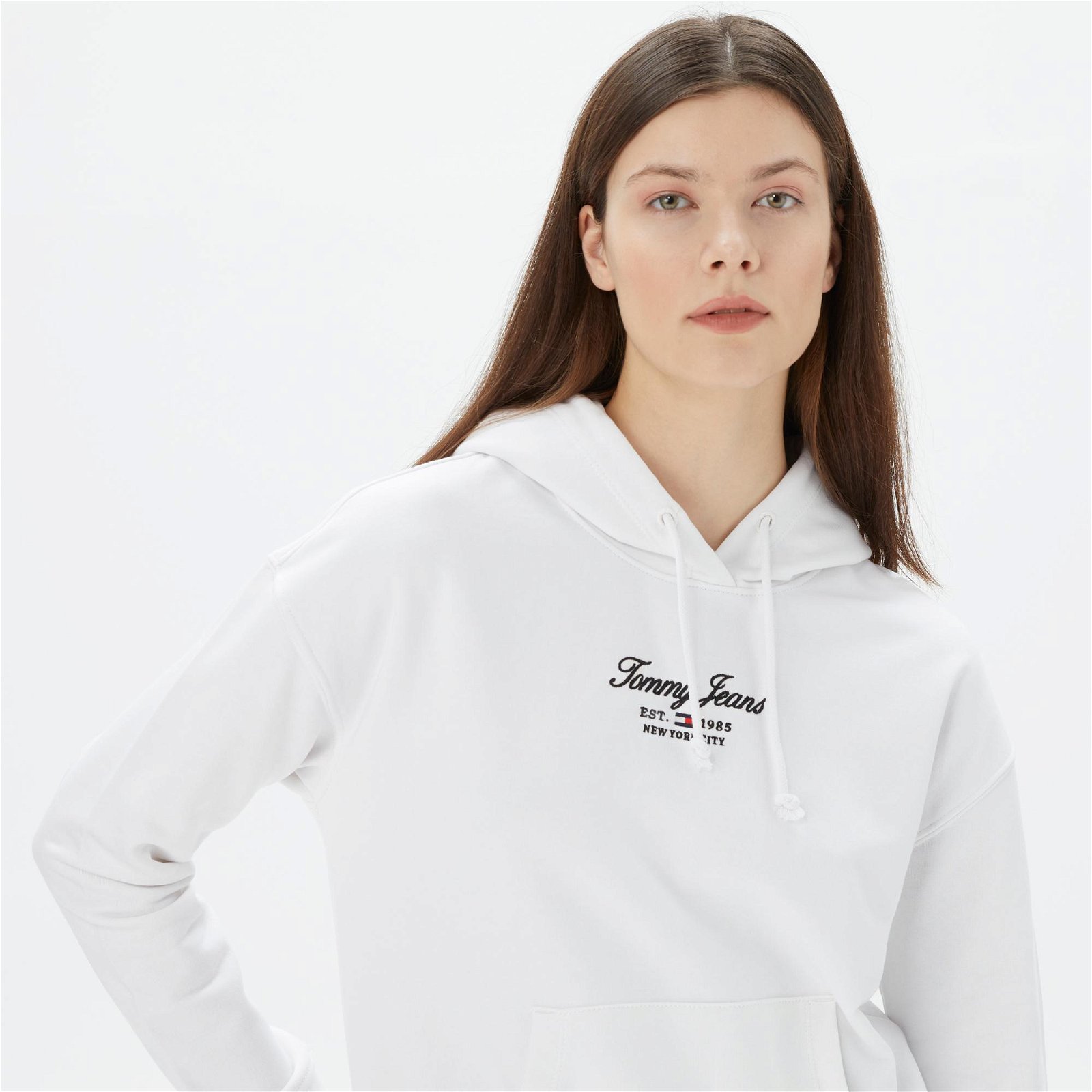 Tommy Jeans Bxy Essential Logo 2+ Hoodie Kadın Beyaz Sweatshirt