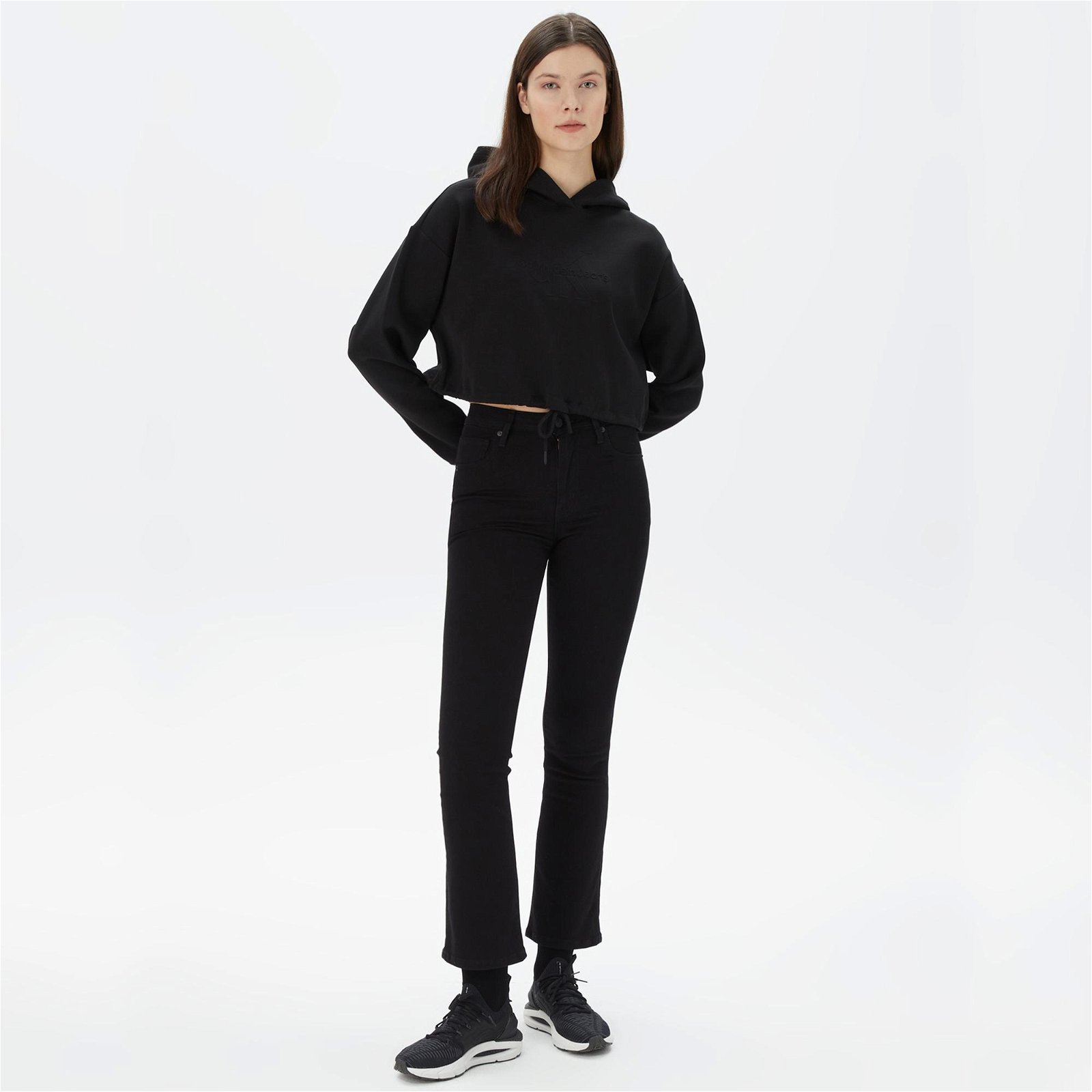 Calvin Klein Jeans Embossed Monologo Hoodie Kadın Siyah Sweatshirt