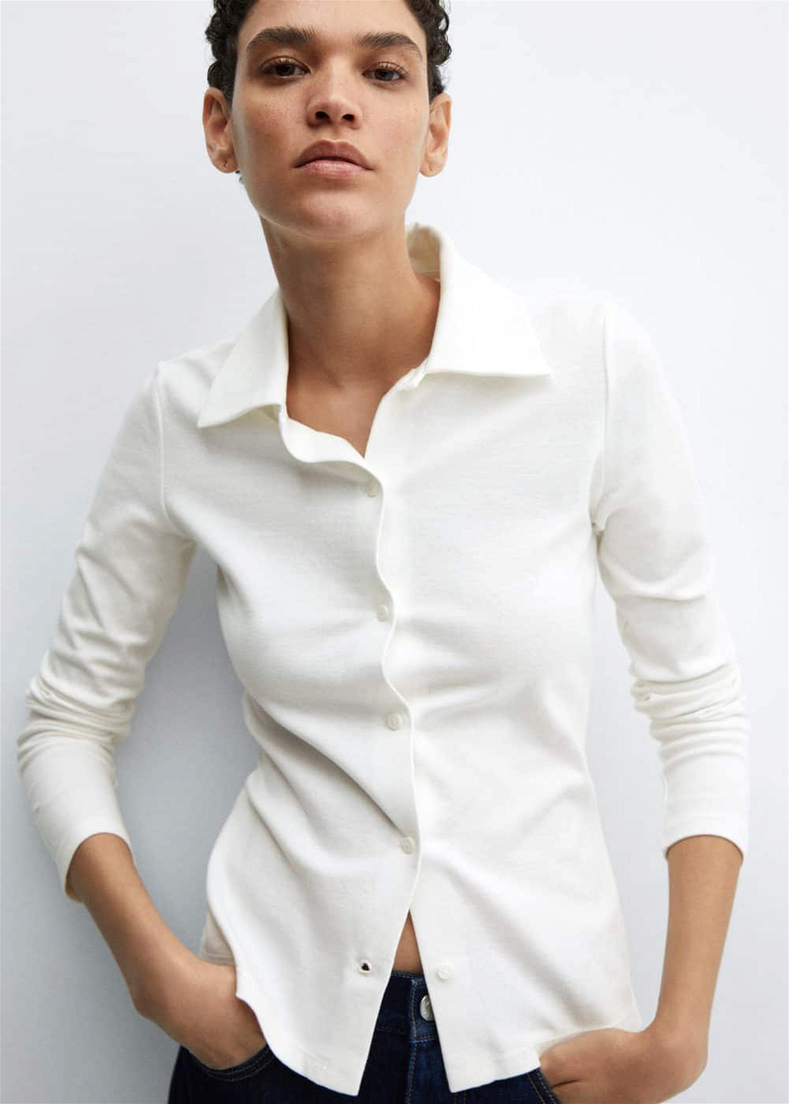Mango Kadın Düğümlü Koton Gömlek Kırık Beyaz