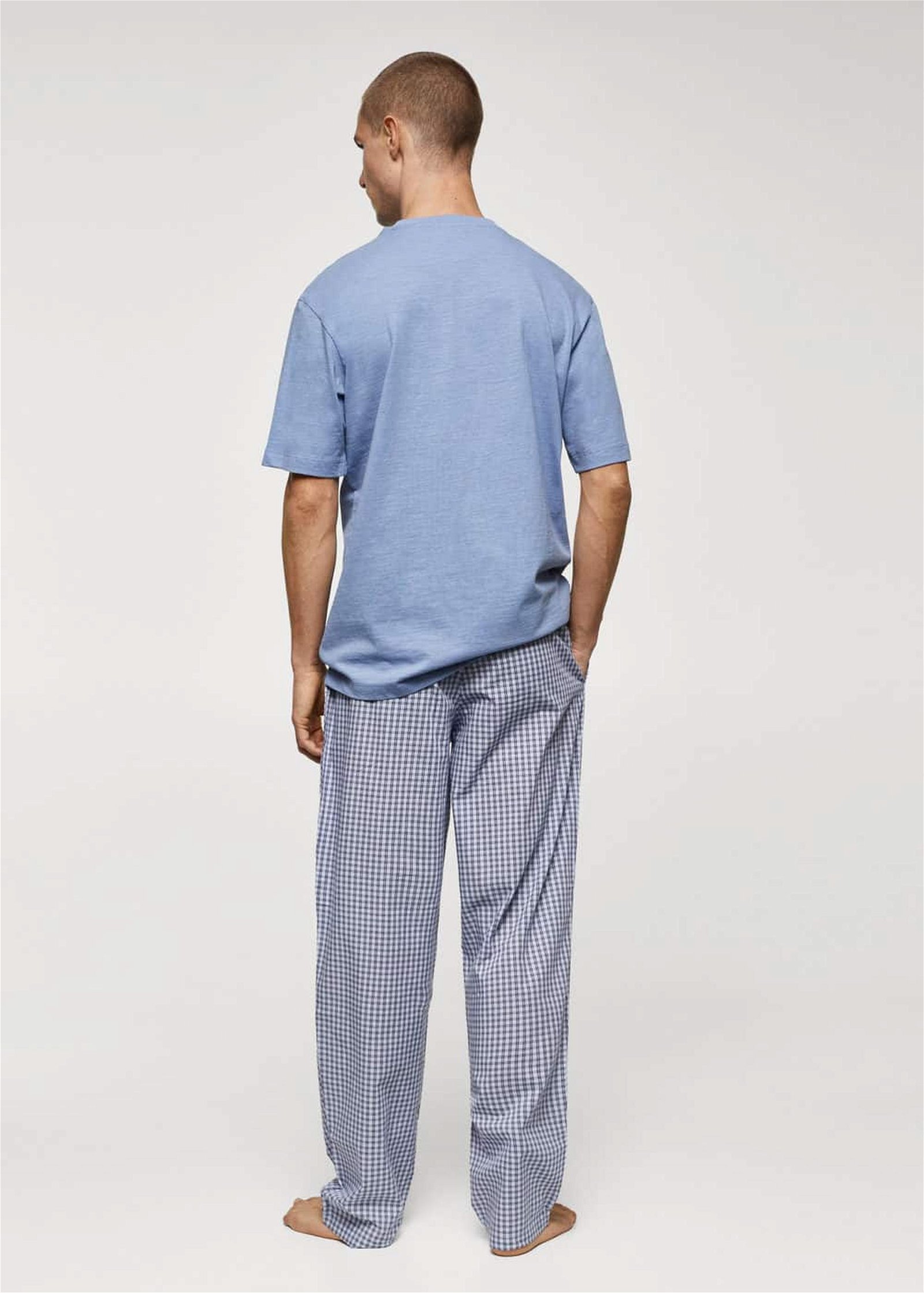 Mango Erkek Kareli Pamuklu Pijama Takımı Lacivert