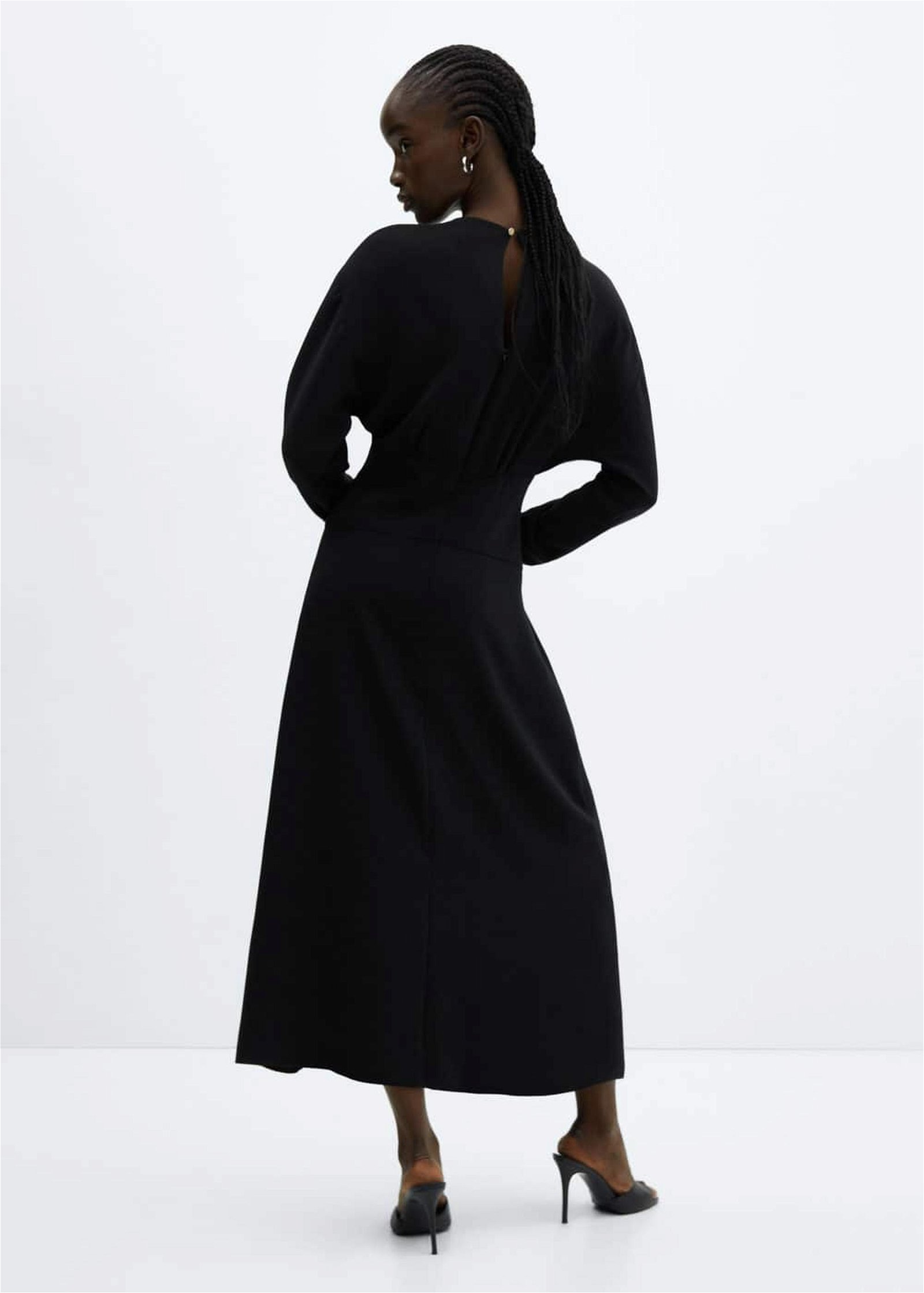 Mango Kadın Yırtmaçlı Çapraz Dekolteli Elbise Siyah