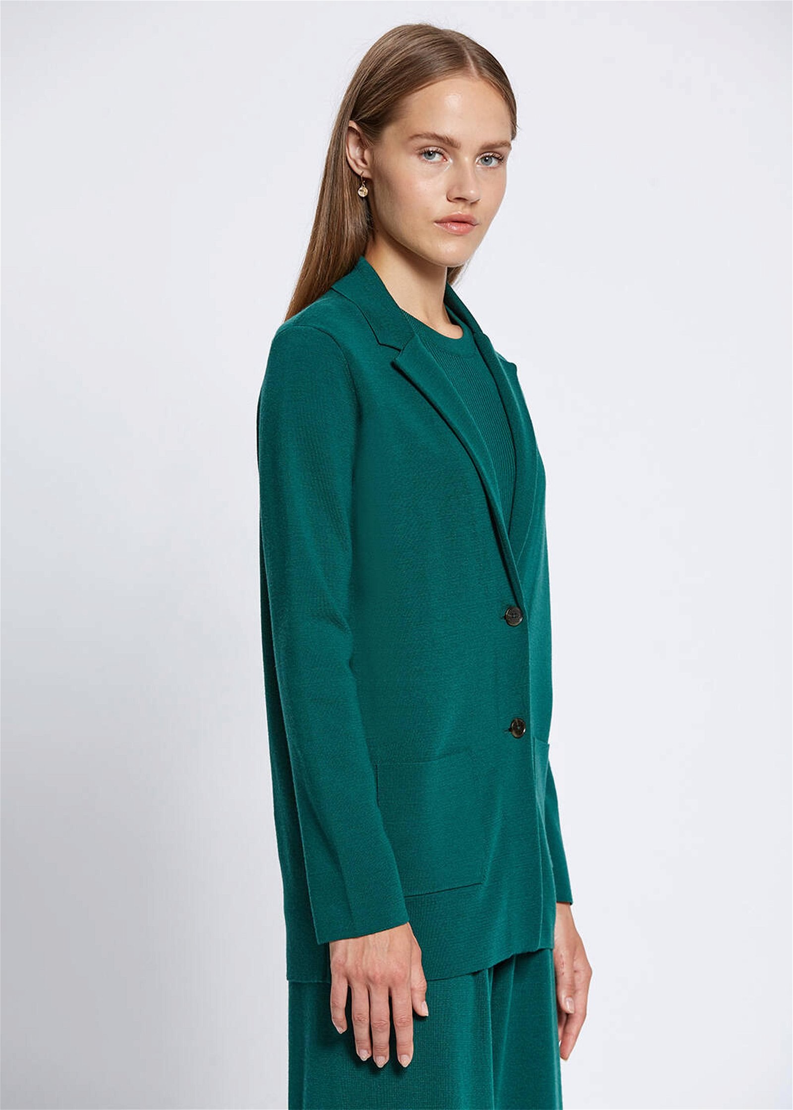 Knitss Extrafıne Merino Yün Yeşil Triko Blazer Ceket