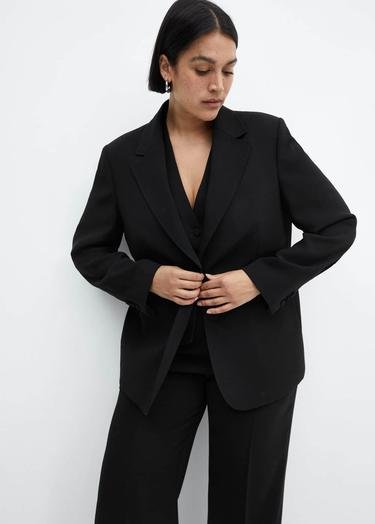  Mango Kadın Düz Kesim Kumaş Blazer Ceket Siyah
