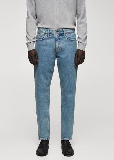  Mango Erkek Ben Model Tapered Cropped Jean Açık Vintage Mavi