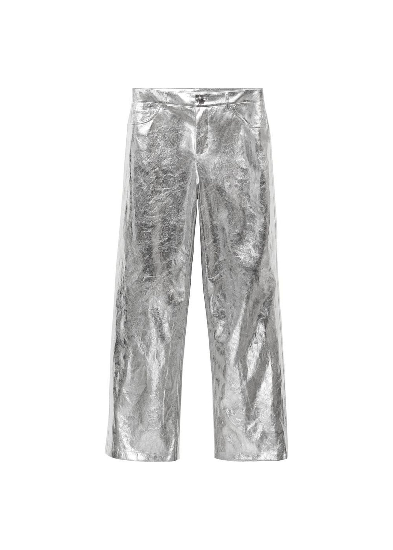 Mango Kadın Metalik Wideleg Pantolon Gümüş Rengi