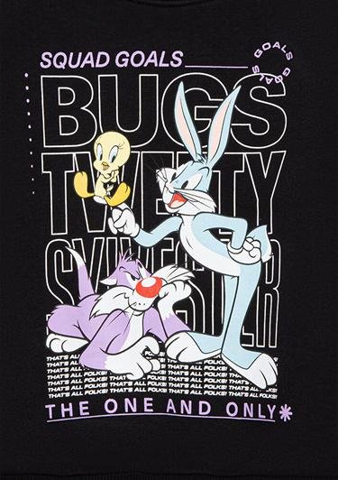  Mavi Bugs Bunny Baskılı Siyah Sweatshirt 7S10034-900