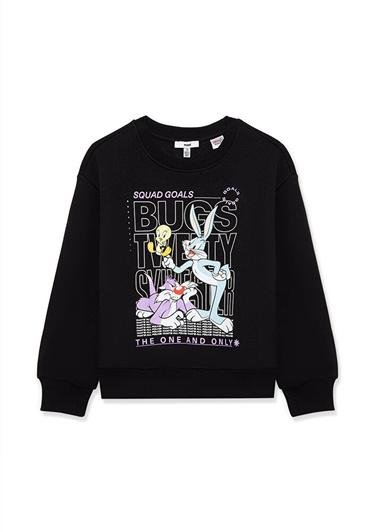  Mavi Bugs Bunny Baskılı Siyah Sweatshirt 7S10034-900