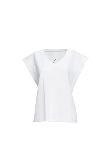  Mier Kadın Nakış Detaylı V Yaka Beyaz T Shirt