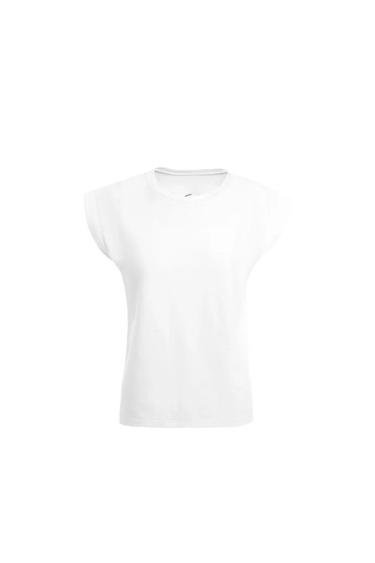 Mier Kadın Nakış Detaylı Bisiklet Yaka Beyaz T Shirt
