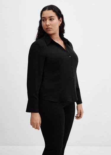  Mango Kadın Dikiş Detaylı Dökümlü Gömlek Siyah