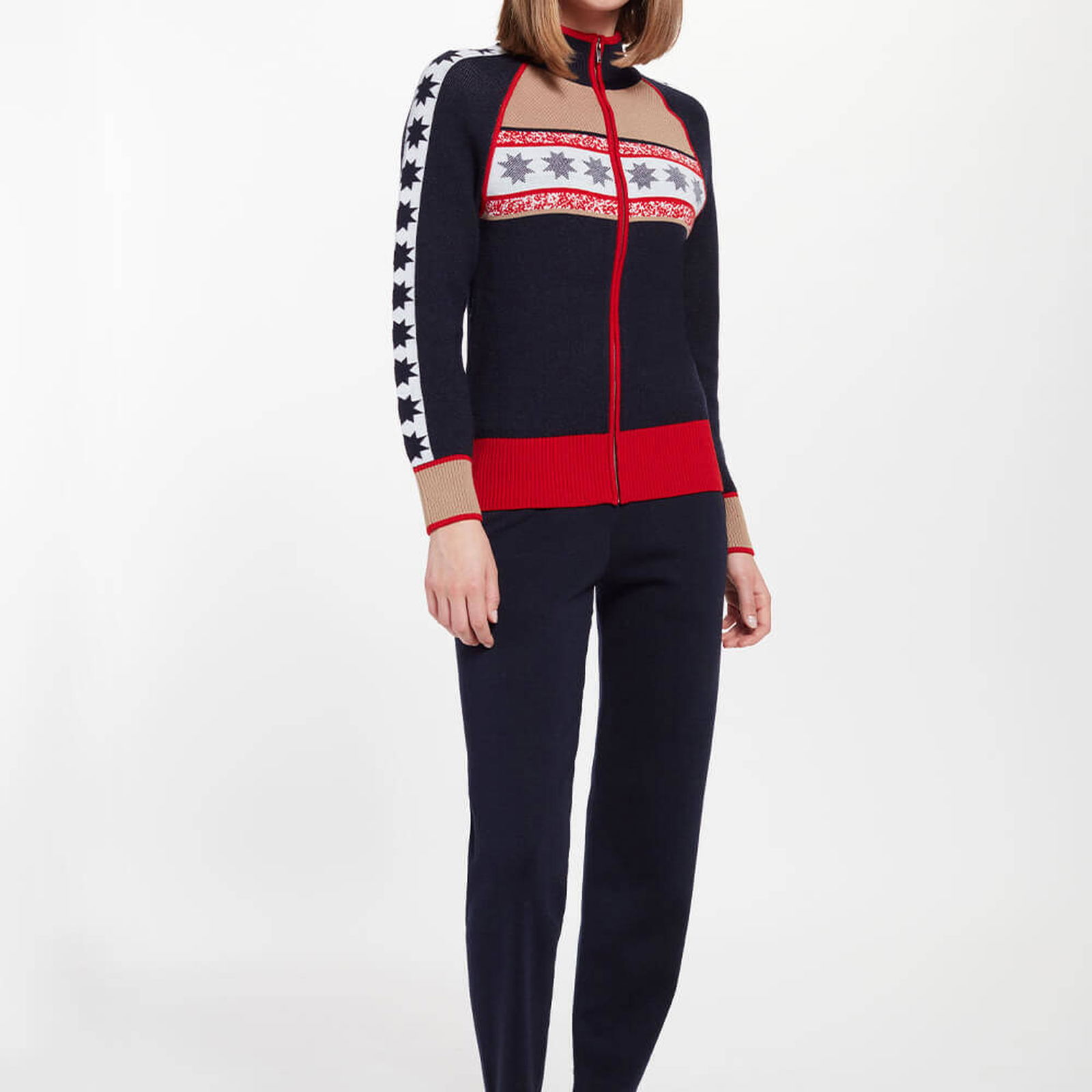 Knitss Yıldız Desenli Boğazlı Extrafıne Merino Triko Hırka